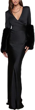 L'agence LAgence Manon Fur Surplice Dress
