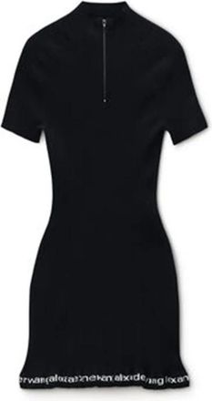 Alexander Wang Kleedjes, Dames, Zwart, L, Jurk met korte mouwen en ribstructuur