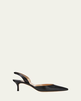 Manolo Blahnik Carolyne Leather Low-Heel Slingback Pump