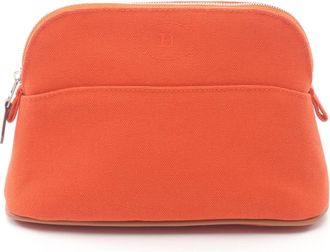 Hermès Brown Feu Orange Canvas Leather Pouch (Pre-Owned)