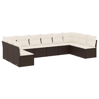 vidaXL Set De Sof&aacute;s De Jard&iacute;n 10 Pzas Y Cojines Rat&aacute;n Sint&eacute;tico Marr&oacute;n Vidaxl