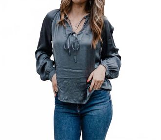 Bella Dahl Tie Neck Long Sleeve Blouse In Glacier