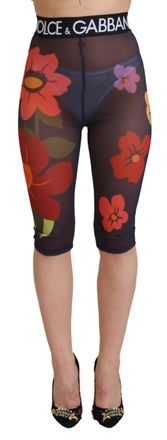 Dolce & Gabbana Womens Floral Mesh Leggings Cropped Style - Navy