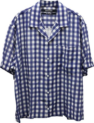 Jacquemus La Chemise Jean Gingham Shirt in Blue White Viscose