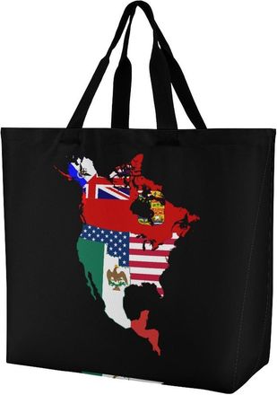 Generic North U.S.A Historic Flag Map Reusable Shopping Bags One Shoulder Grocery Tote Bag Waterproof Big Purse for Work Travel