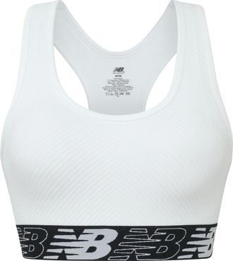 New Balance Womens Seamless Wirefree, Racerback Sports Bra with Removable Pads, Bottom Band with Logo, Munsell White, XL
