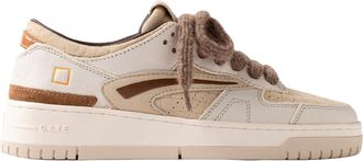 D.A.T.E. Beige Crocodile Texture Suede Torneo Sneakers