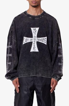 mnml L.A. Graphic Washed Thermal Long Sleeve T-Shirt in Washed Black at Nordstrom, Size X-Small