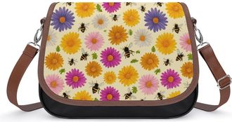 Generic Bee And Floral Crossbody Bags for Women Shoulder Messenger Bag Purse Handbags