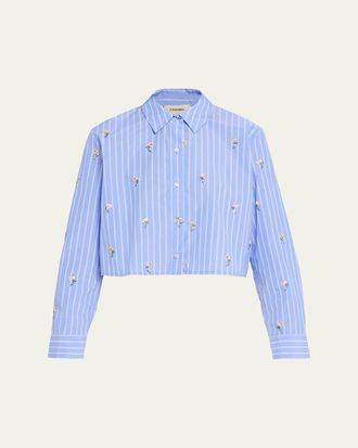 L'agence Cosette Sequined Button-Front Crop Shirt