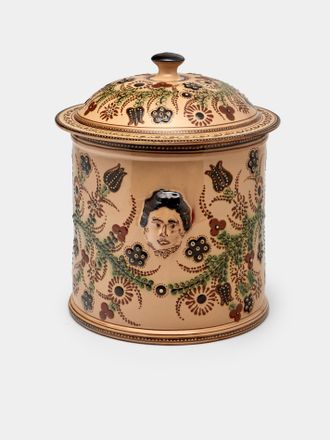 Poterie d'Évires Flowers and People Hand-Painted Ceramic Extra Large Pot