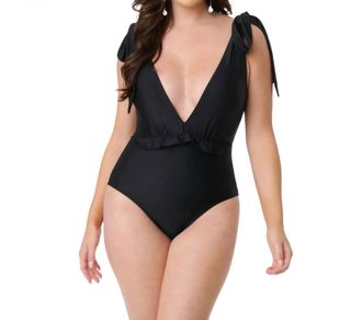 Unique Vintage Plunge One Piece Swimsuit In Black
