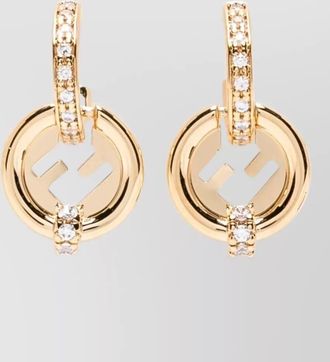Fendi round hoop earrings gold tone crystals