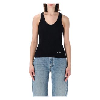 Ganni Sleeveless Tops, female, Black, Size: XS Soft Cotton Rib Tank Top