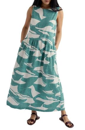 Seasalt Cornwall Brouse Abstract Print Sleeveless Organic Cotton Midi Dress in Abstract Dunes Chalk at Nordstrom, Size 12 Us