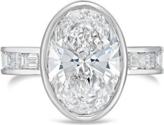 Diana M. Jewels Platinum Lab Grown 5.00 ct Oval Diamond Bezel Ring with band