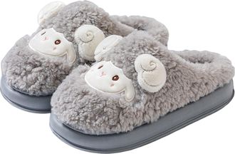 Generic Womens Thick-Soled Cotton Slippers Cute Animal Indoor Slippers Winter Plush Warmth Non-Slip Fleece-Lined Cotton Footwear sheep grey 5/5.5 UK