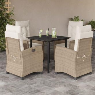 vidaXL Set Comedor De Jard&iacute;n 5 Pzas Con Cojines Rat&aacute;n Sint&eacute;tico Beige Vidaxl