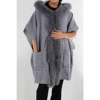 La Fiorentina Wrap with Hood/Faux Fur Trim in Grey at Nordstrom
