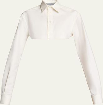 Balenciaga Organdi Cotton-Silk Poplin Crop Collared Shirt