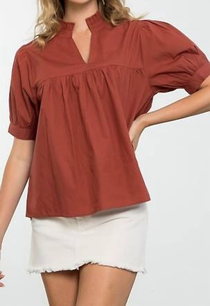THML Clothing Aimee V-Neck Peplum Top In Brown