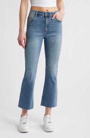 Hidden Jeans Raw Hem High Waist Crop Flare Jeans in Medium Wash at Nordstrom, Size 26