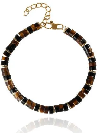Lucky Brand Mens Tiger Eye Heishi Bead Bracelet, Gold-Tone Accents, Adjustable in Brown at Nordstrom