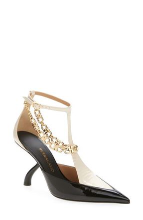 Ferragamo Rupy Gancini Chain T-Strap Pump in Black at Nordstrom, Size 8.5