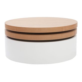Miliboo Miliboo - Mesa De Centro Con Tableros Pivotantes Y Almacenaje Blanca Y Madera Icon