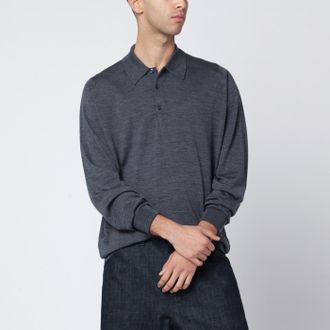 John Smedley Dark Grey Wool Polo Shirt