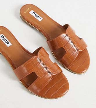 Dune London Dune London Wide Fit - Loopy - Flache Slider zum Reinschl&uuml;pfen in Kroko-Hellbraun, weite Passform