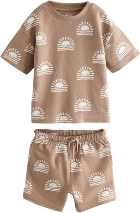 Next Kids Sunset Print T-Shirt & Drawstring Shorts Set in Brown at Nordstrom, Size 18-24M