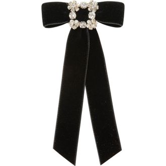 Jennifer Behr Kinley Crystal Velvet Bow Barrette in Black at Nordstrom