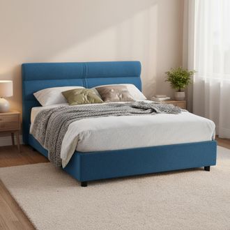 Dmora Cama Doble Briaglia, Cama Matrimonial Desenfundable, Contenedor Made In Italy, Colch&oacute;n 160x200 Cm, Azul