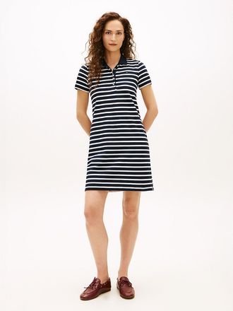 Tommy Hilfiger Womens Stripe Stretch Pique Polo Dress - Navy - XXL