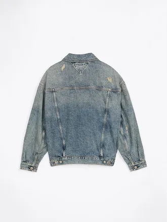 Tommy Hilfiger Womens Oversized Distressed Denim Jacket - Blue - 2