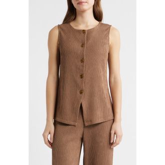 Anne Klein Sleeveless Knit Button-Up Shirt in Mushroom at Nordstrom, Size X-Small
