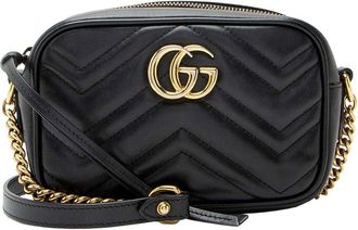 Gucci Black Leather Matelasse Gg Marmont Mini Camera Bag (Authentic Pre-Loved)
