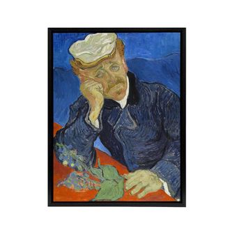 Artery8 Dr Paul Gachet Portrait Van Gogh Vintage Black Framed Canvas Wall Art in Blue | Size: W24 x H32