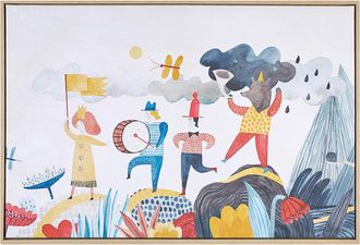 Beliani Beliani - Lienzo Cuadro De Pared 63 X 93 Cm Marco Mdf Sint&eacute;tico Infantil Personajes Aventuras Multicolor Bibbiena
