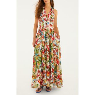 Farm Rio Cocktail Halter Maxi Dress in Off-White at Nordstrom, Size Xx-Small