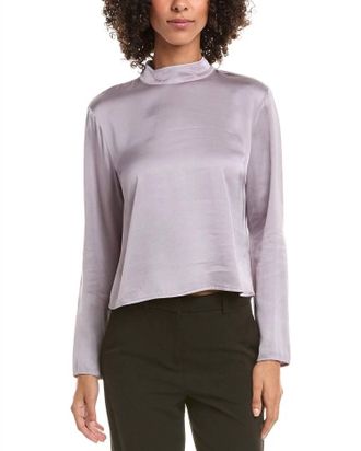 Bella Dahl Mock Neck Button Back Top In Glacier Grey