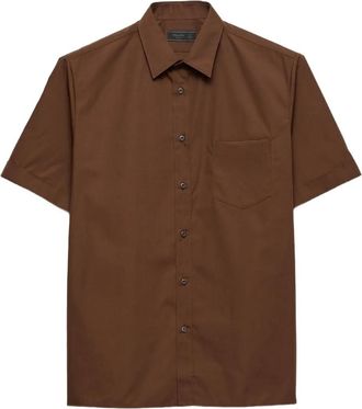 Prada Camicia in cotone con tasca applicata - Marrone