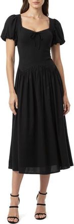 All in Favor Tie Front Drop Waist Midi Dress in Black at Nordstrom, Size X-Large