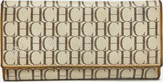 Carolina Herrera Off White Monogram Coated Canvas And Leather Trifold Continental Wallet