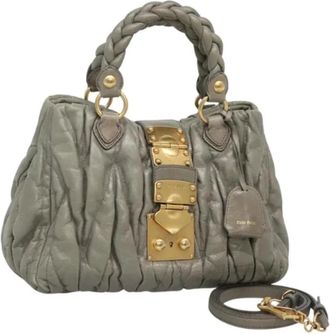 Miu Miu Tweedehands leren handtassen - Dames - Vintage Handtas - Grijs - ONE Size - Leer - Vintage