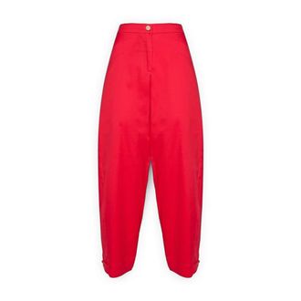Elena Miro Barrel broek met bandjes aan de onderkant - Dames - Straight fit broeken - Rood - 6XL - Katoen - Broeken