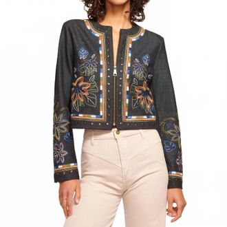 Ramy Brook Mav Embroidered Denim Jacket In Dark Indigo