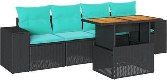 vidaXL Set De Muebles De Jard&iacute;n 5 Pzas Y Cojines Rat&aacute;n Sint&eacute;tico Negro Vidaxl