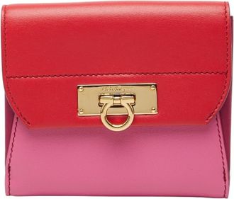 Ferragamo Pink Red Color Leather Wallet (Bi-Fold) (Pre-Owned)